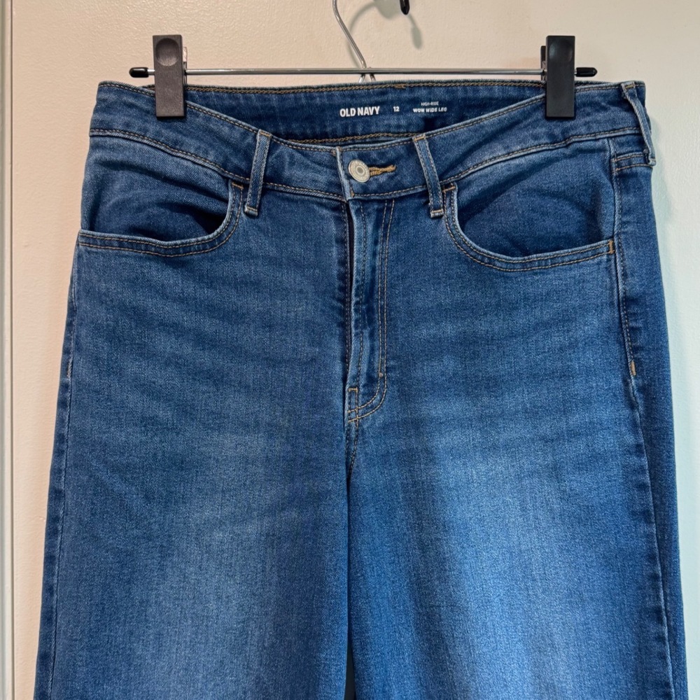 Old Navy Wow Wide Leg Jeans Womens 12 High Rise Medium Wash Blue Denim Stretch - Picture 2 of 5